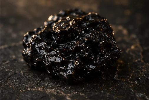 Macro de la résine de shilajit sur roche