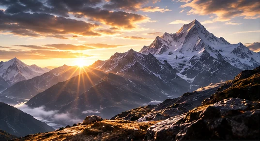 Lever de soleil sur les montagnes